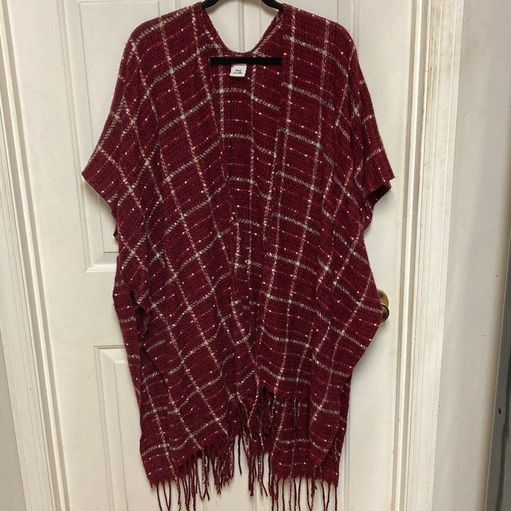 Just Jamie Red Plaid Poncho with Fringe